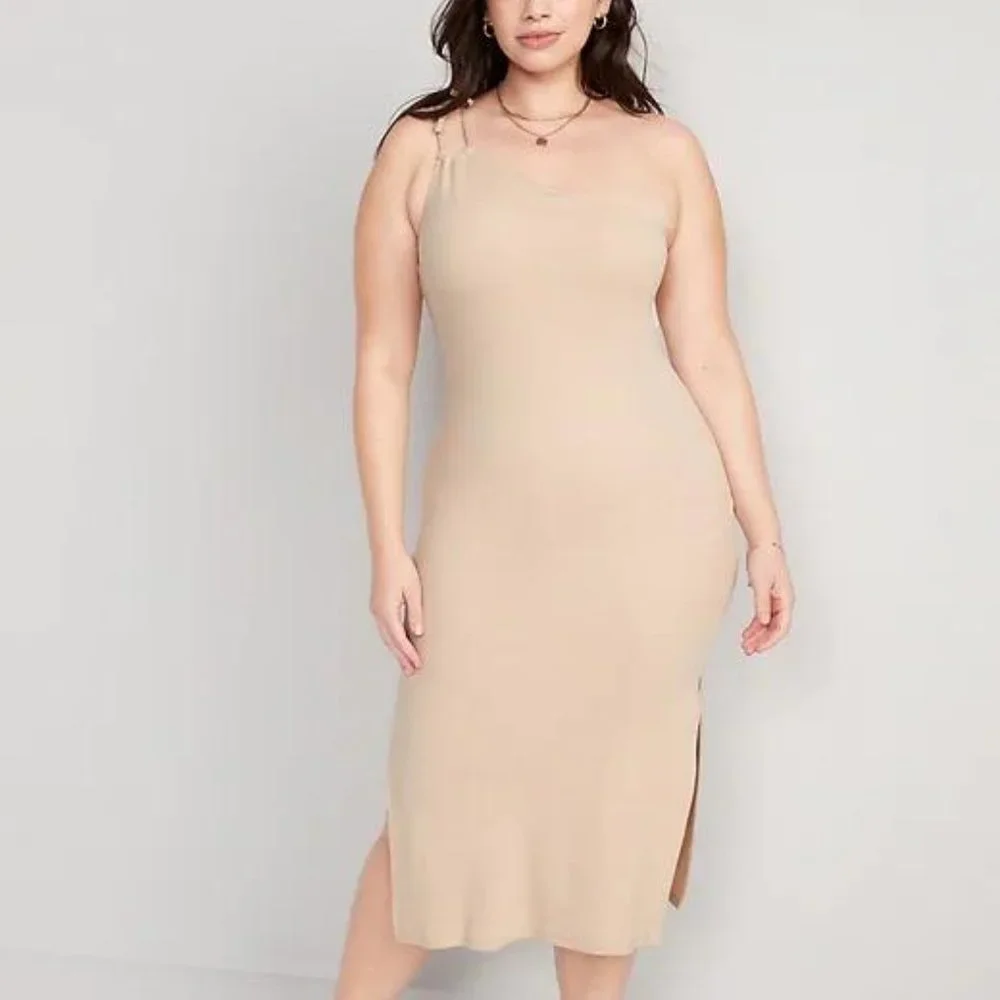 Old Navy Fitted One-Shoulder Double-Strap Rib-Knit Midi Dress for Women New - Picture 4 of 7